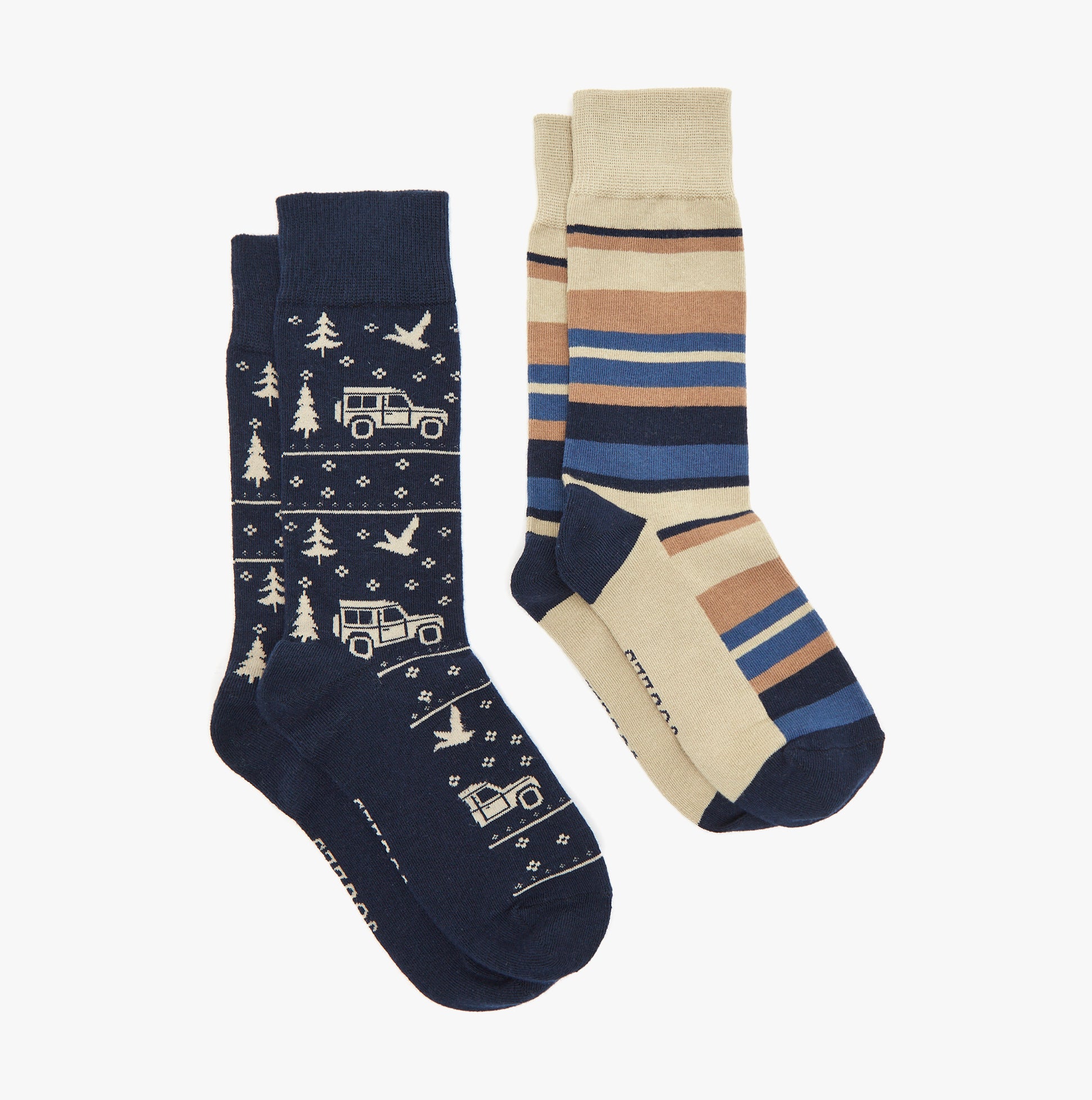 Joules KINGSBURY 2-Pack Mens Socks Navy Car side view featuring patterned and striped designs.