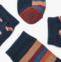 Joules KINGSBURY 2-Pack Mens Socks Navy Burgundy detail view showing blue, burgundy, and striped designs.