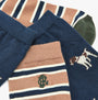 Joules KINGSBURY 2-Pack Mens Socks Navy Camel detail view showcasing striped and dog design.