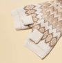 Joules KARA Neutral Fingerless Fairisle Glove Beige, close-up view showing intricate pattern and texture.