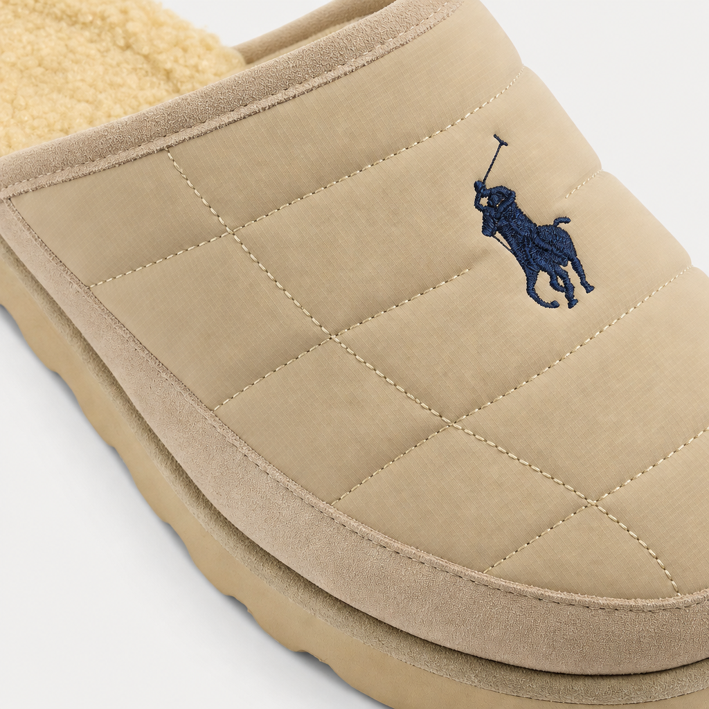 Polo Ralph Lauren READ SCFF II Mens Mules Khaki Nylon/Khaki Suede with Nav