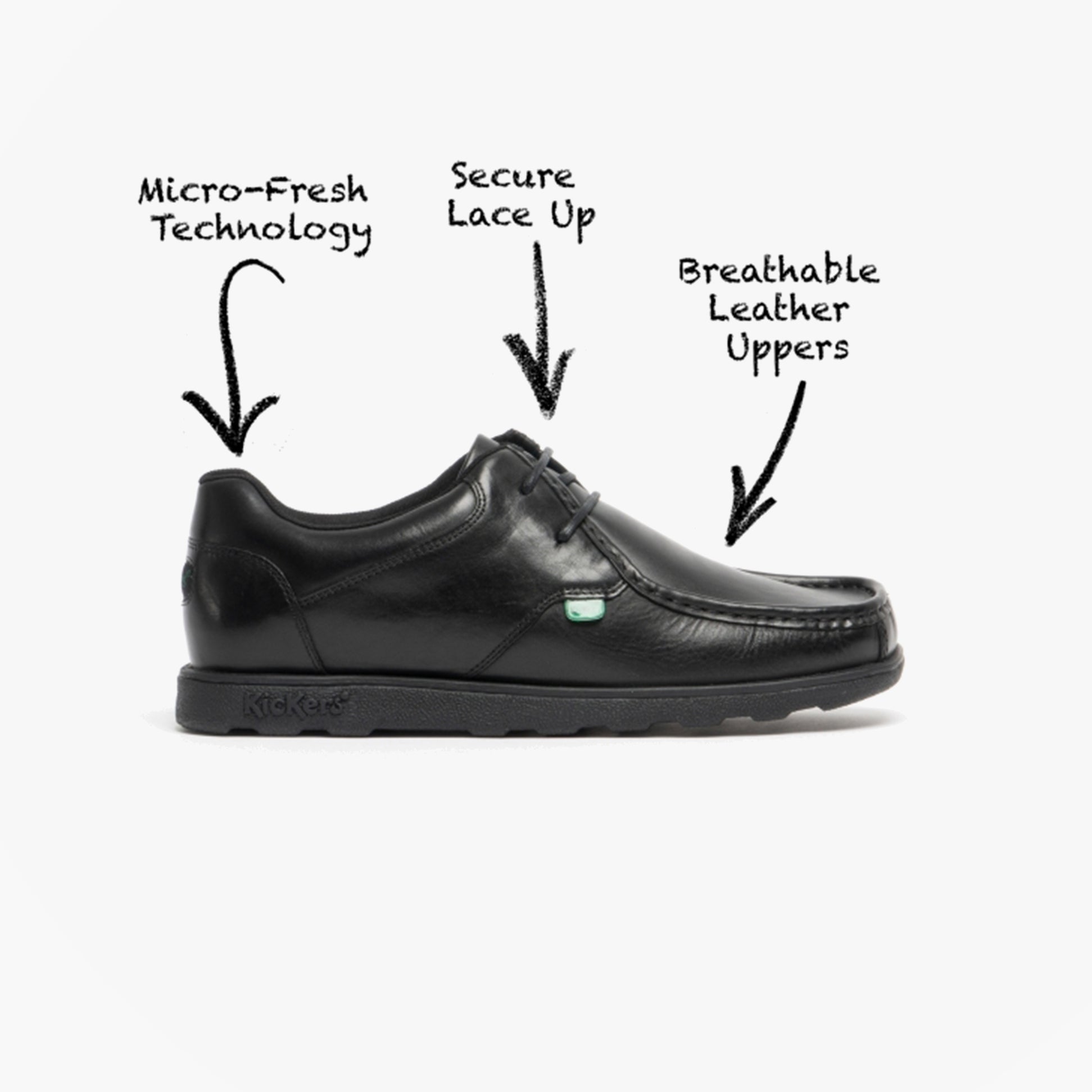 Kickers 114225 FRAGMA LACE 2 Eyelet Boys School Shoes Black