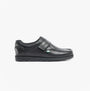 Kickers 114226 FRAGMA STRAP Boys School Shoes Black side view, leather upper, touch fasten closure.
