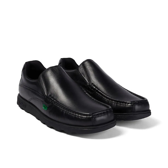 Kickers 114227 FRAGMA SLIP Boys School Shoes in Black, side profile view showing touch fastening