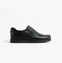 Kickers 114245 FRAGMA SLIP Boys School Shoes Black side view showcasing the leather upper and rubber sole.