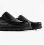 Kickers 114245 FRAGMA SLIP Boys School Shoes Black side view showing leather upper and rubber sole.