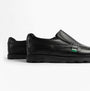 Kickers 114245 FRAGMA SLIP Boys School Shoes Black side view showcasing leather upper and rubber sole.