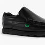 Kickers 114245 FRAGMA SLIP Boys School Shoes Black side view showcasing leather upper and rubber sole.