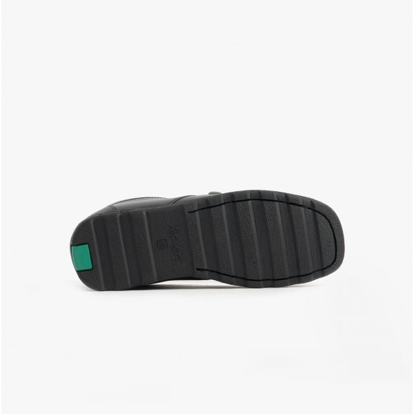 Kickers 114861 FRAGMA LACE 2 Eyelet School Shoes Black bottom view showing flat sole design and tread pattern.