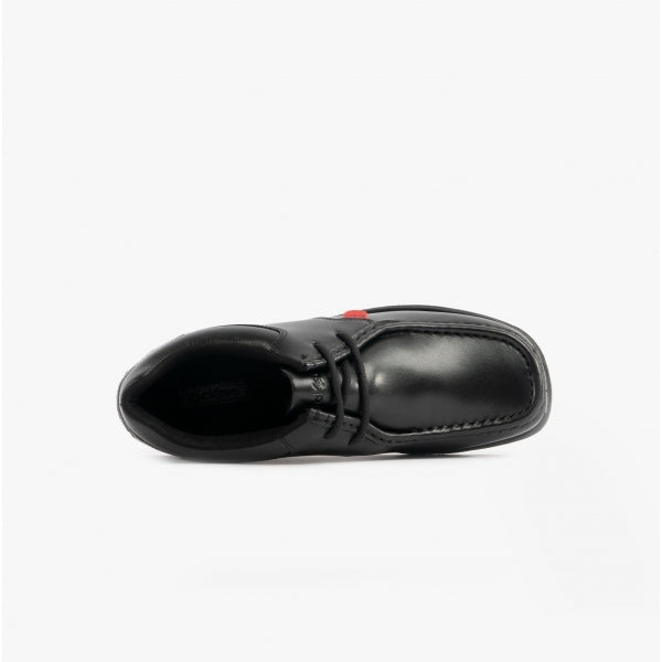 Kickers 114861 FRAGMA LACE 2 Eyelet School Shoes Black top view of the shoes showcasing the design and lace-up closure.