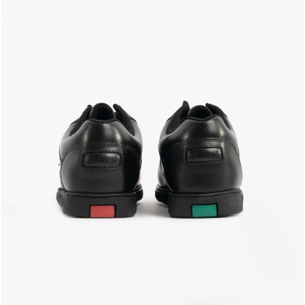Kickers 114861 FRAGMA LACE 2 Eyelet School Shoes Black back view, featuring round toe and lace-up closure.
