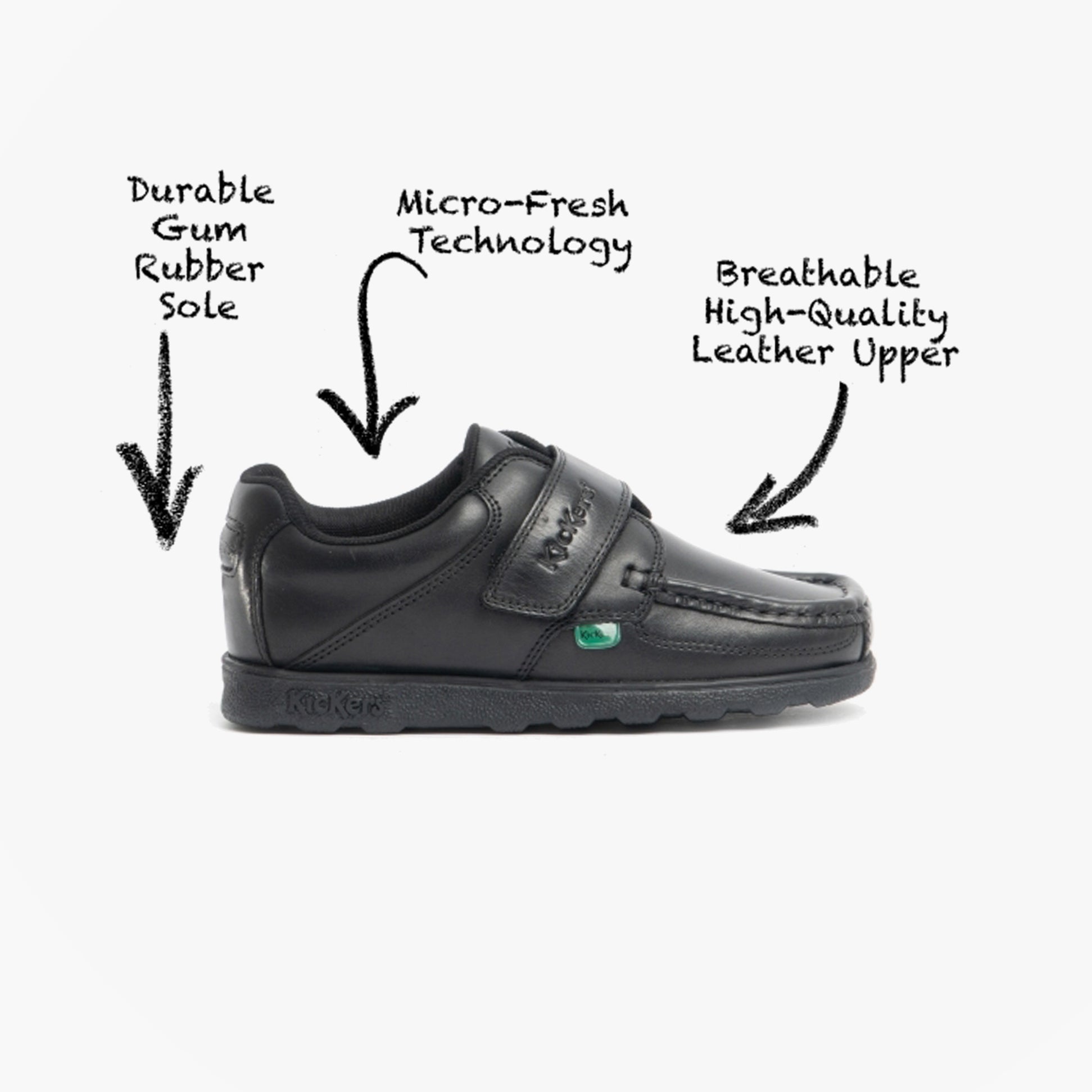 Kickers 114862 FRAGMA STRAP Boys School Shoes Black