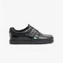 Kickers 114863 FRAGMA STRAP Boys School Shoes Black side view showcasing leather upper and touch fastening.