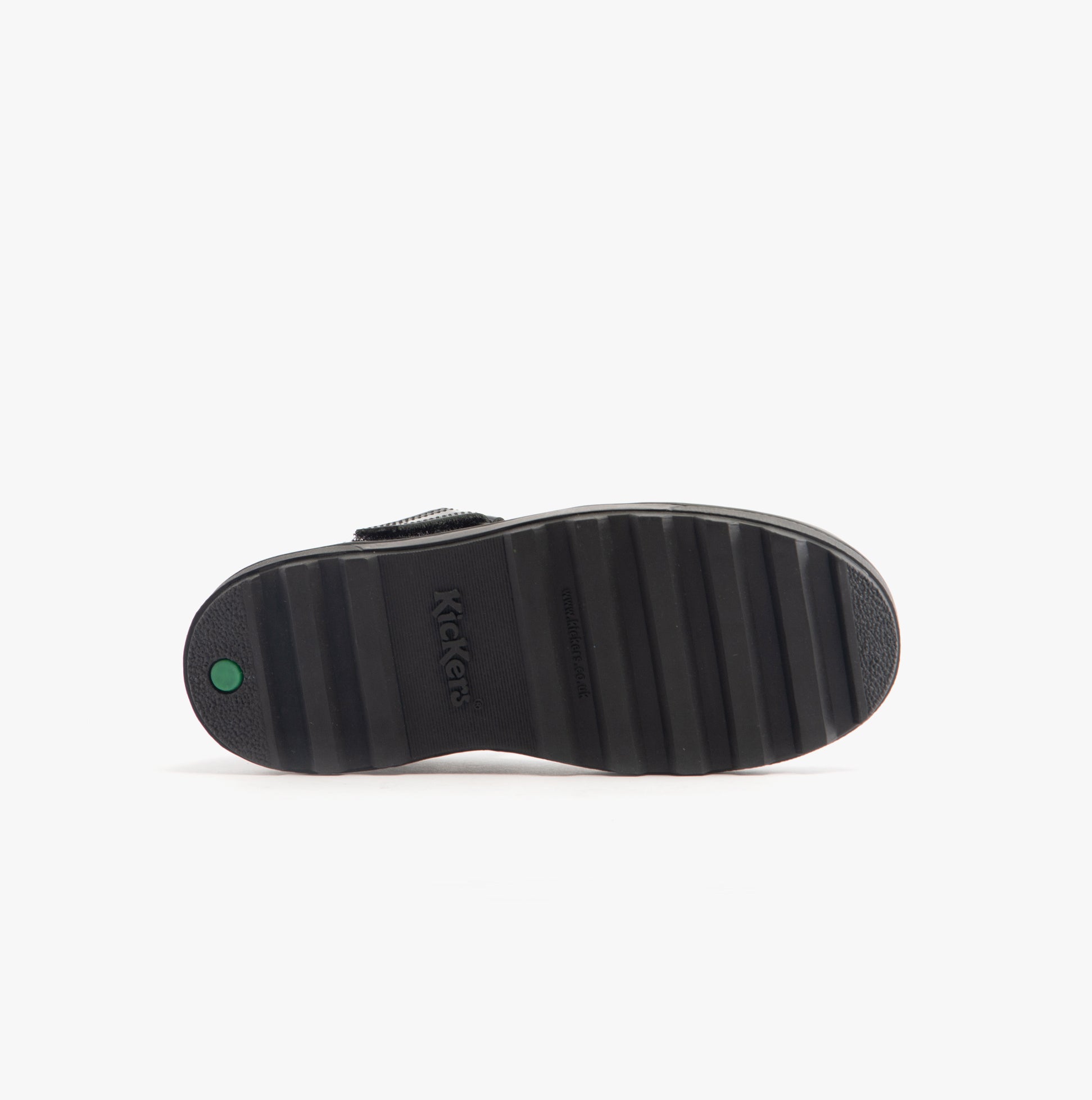 Kickers 116227 PLUNK MJ Girls School Shoes Black Patent bottom view showing rubber sole design and grip features.