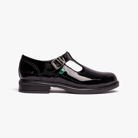 Kickers 116229 LACH T-BAR Girls School Shoes Black Patent