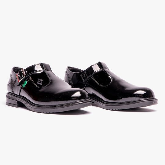 Kickers 116229 LACH T-BAR Girls School Shoes Black Patent