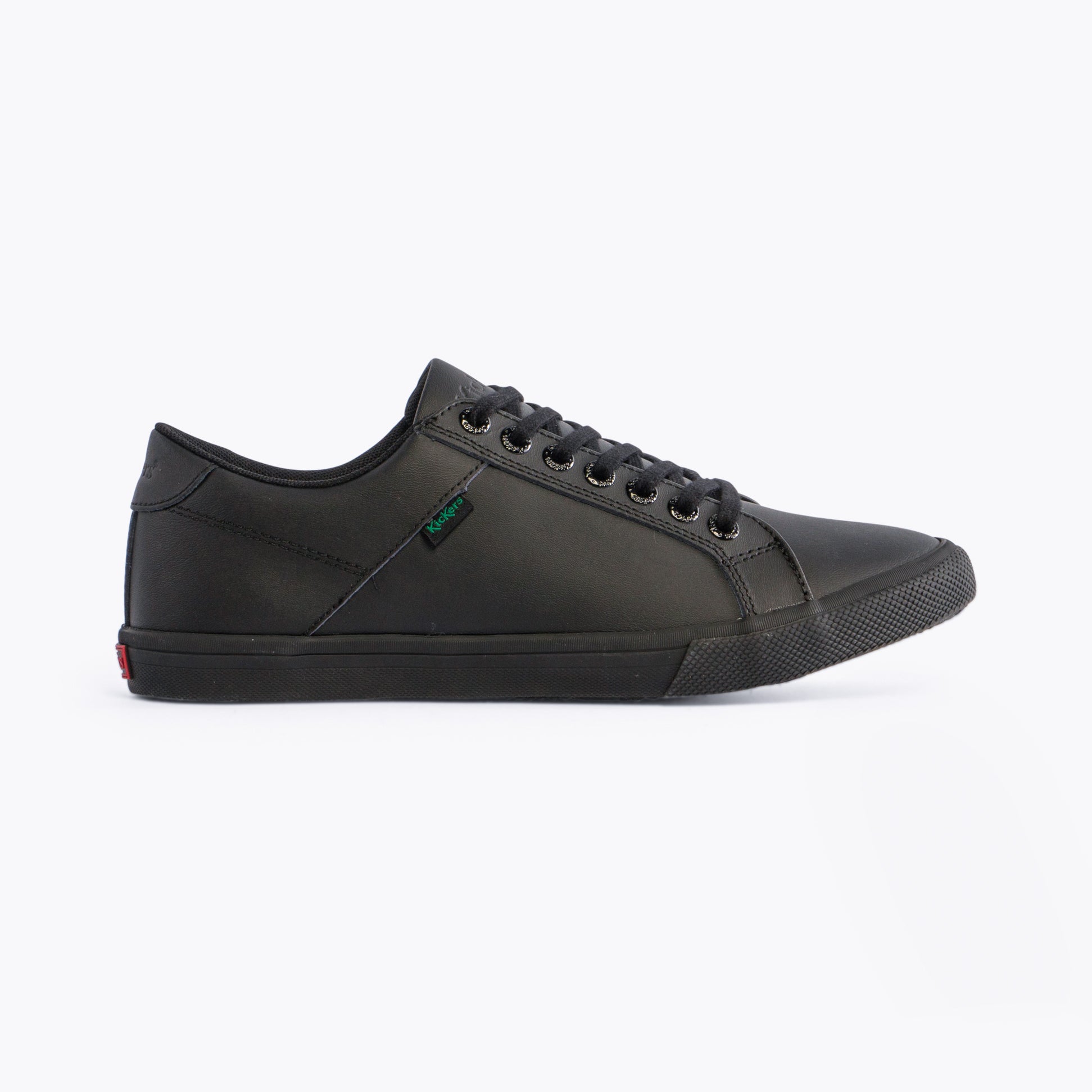 Kickers 116407 KODY LO Unisex School Shoes Black side view featuring lace-up closure and rubber sole.