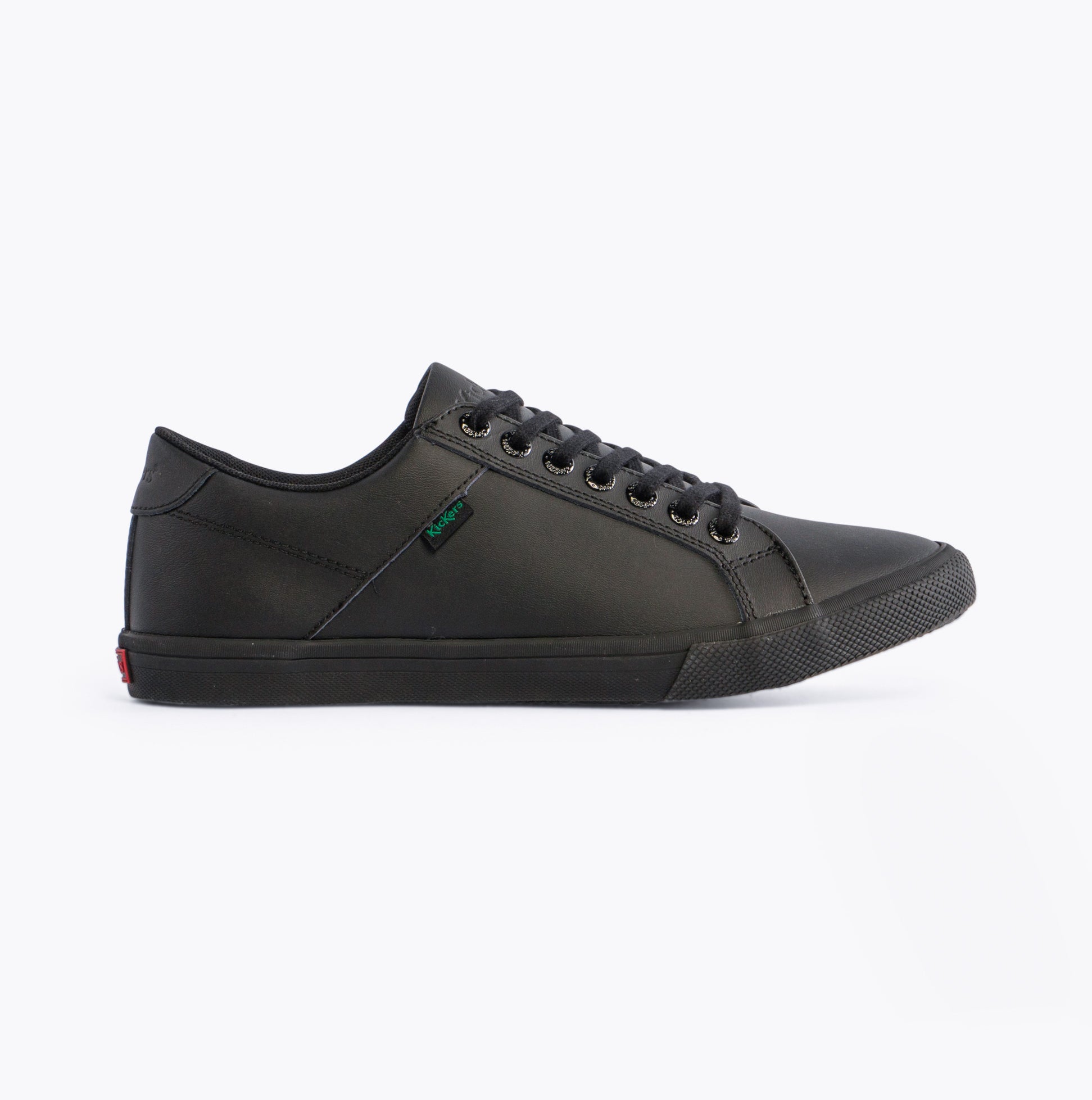 Kickers 116407 KODY LO Unisex School Shoes Black side view featuring lace-up closure and rubber sole.