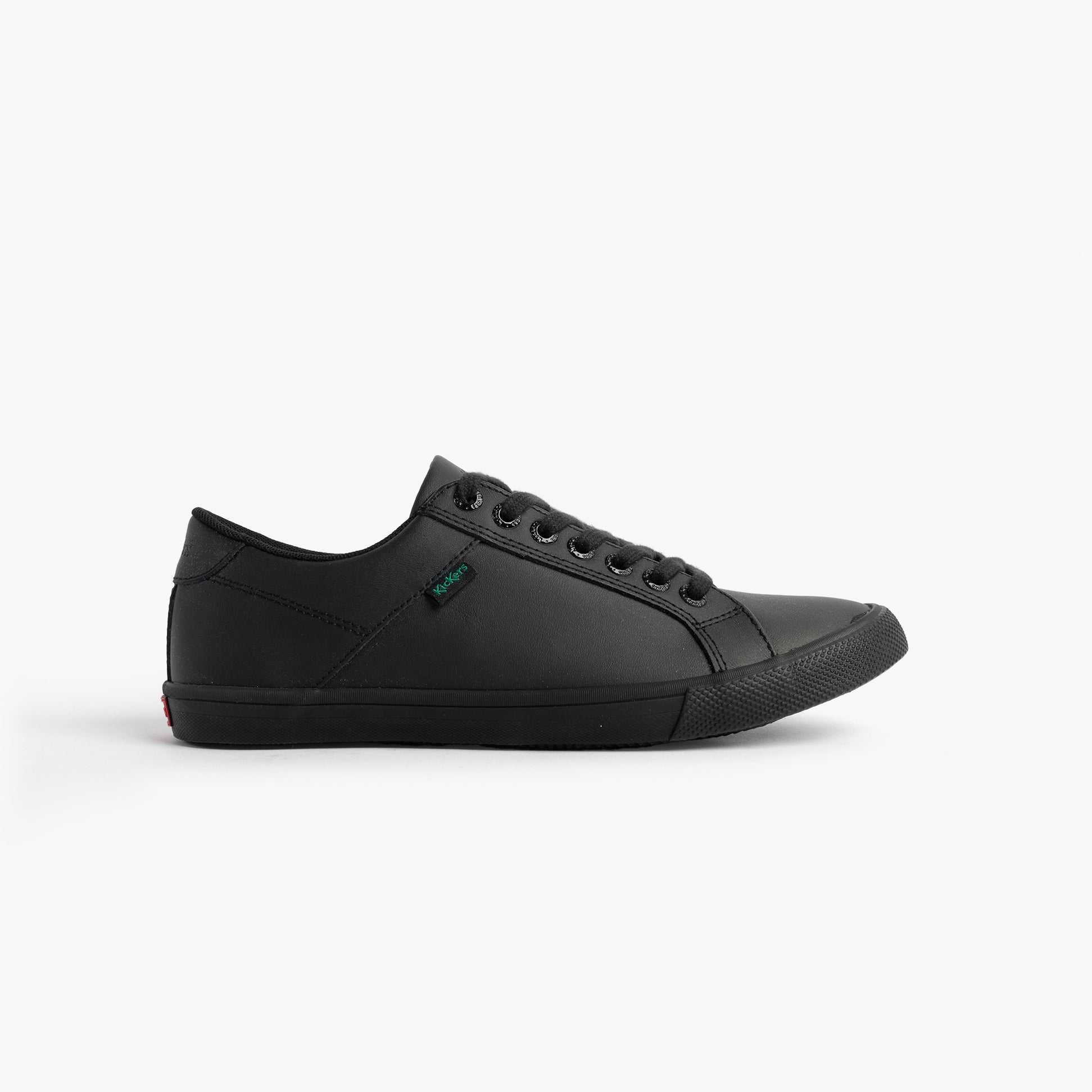 Kickers 116408 KODY LO Unisex School Shoes Black side view showing lace-up design and round toe shape.