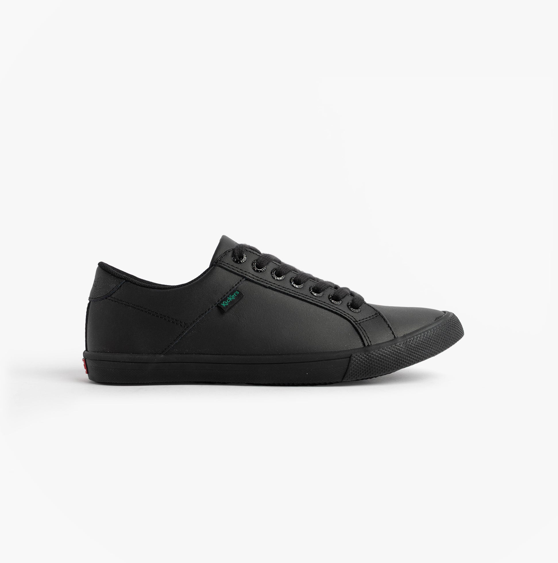 Kickers 116408 KODY LO Unisex School Shoes Black side view showing lace-up design and round toe shape.