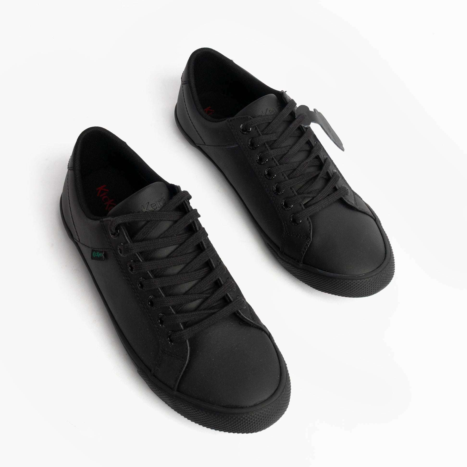 Kickers 116408 KODY LO Unisex School Shoes Black top view with round toe and lace-up closure.