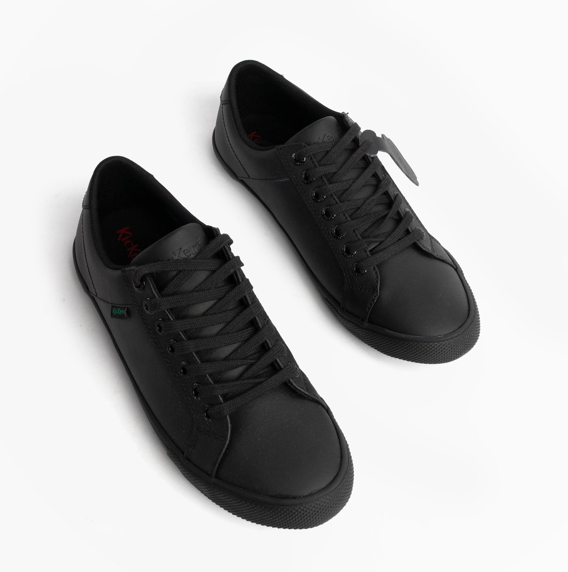 Kickers 116408 KODY LO Unisex School Shoes Black top view with round toe and lace-up closure.