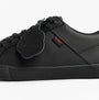 Kickers 116408 KODY LO Unisex School Shoes Black side view, leather upper, lace-up closure, flat sole.