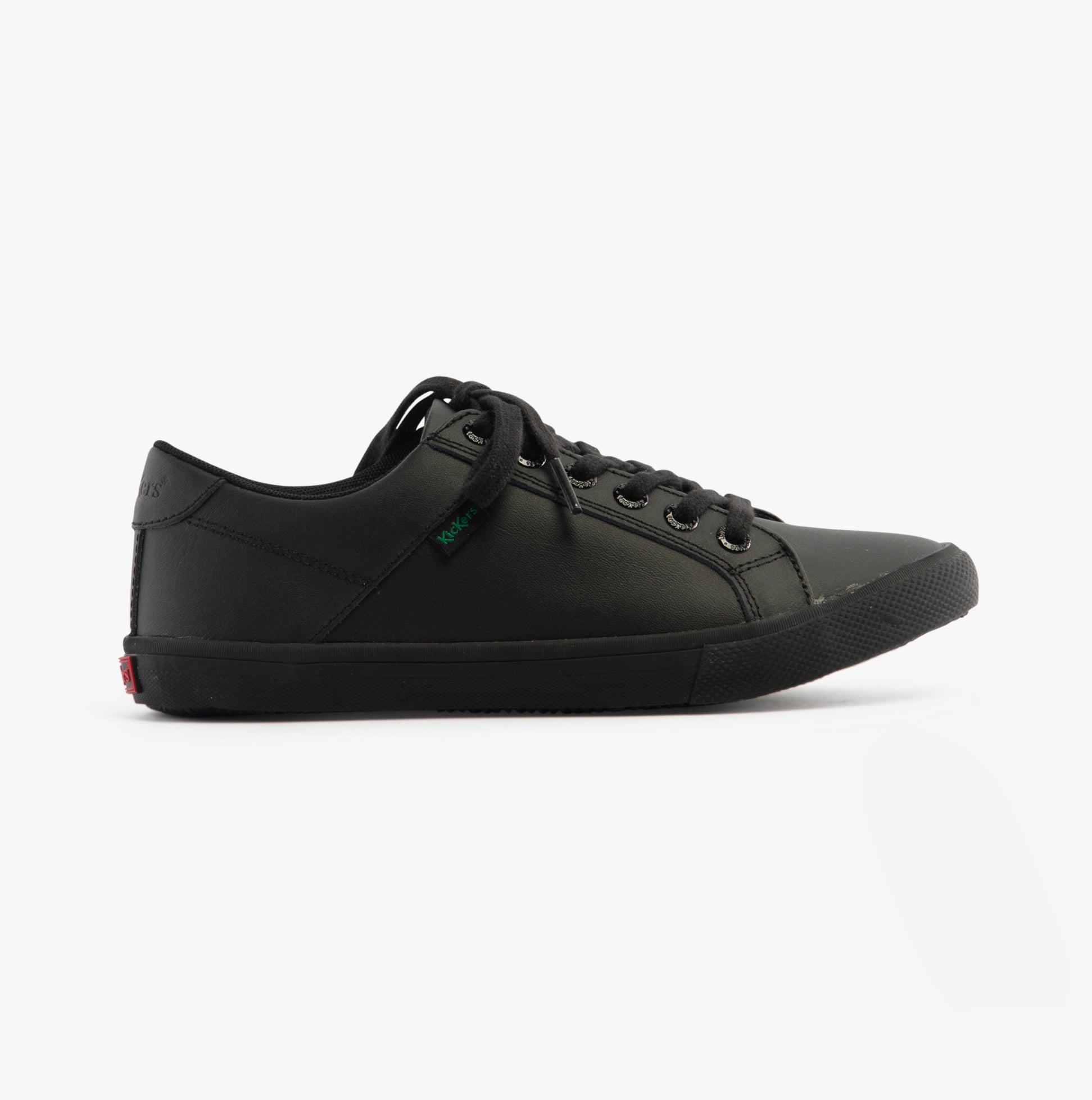 Kickers 116407 KODY LO Unisex School Shoes Black side view with lace-up closure and round toe style.