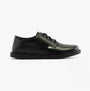 Kickers 117217 KOPI DERBY Boys School Shoes Black side view showing leather upper and lace-up design.