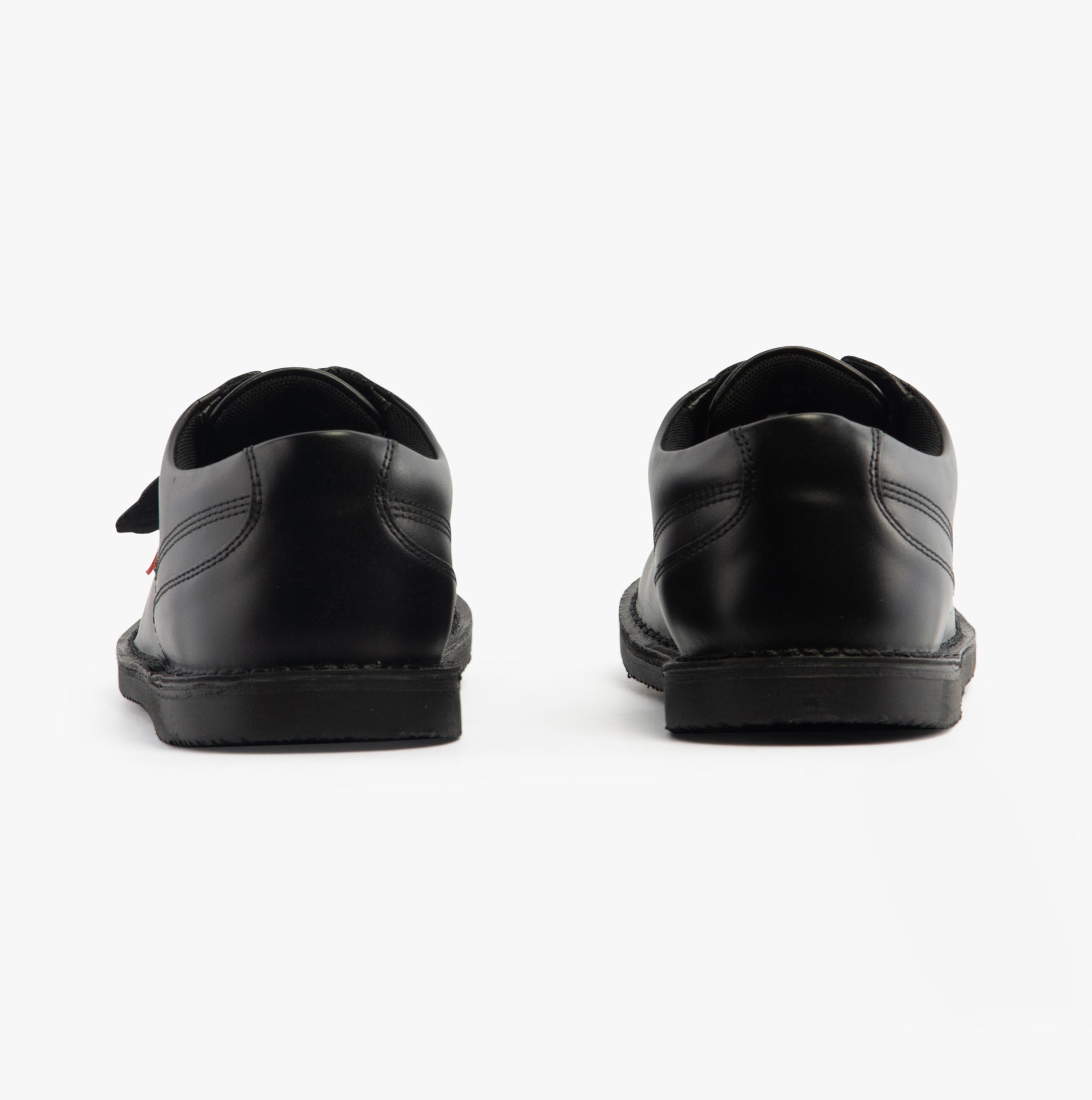 Kickers 117217 KOPI DERBY Boys School Shoes Black back view showing lace-up design and leather upper.