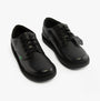 Kickers 117217 KOPI DERBY Boys School Shoes Black front view showing lace-up design and smooth leather finish.