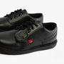 Kickers 117217 KOPI DERBY Boys School Shoes Black side view, showcasing leather upper and lace-up design.