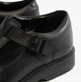 Kickers 117220 FINLEY T BAR Girls School Shoes Black detail view showcasing buckle and leather upper.