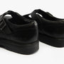 Kickers 117220 FINLEY T BAR Girls School Shoes Black rear view showcasing leather upper and flat sole.