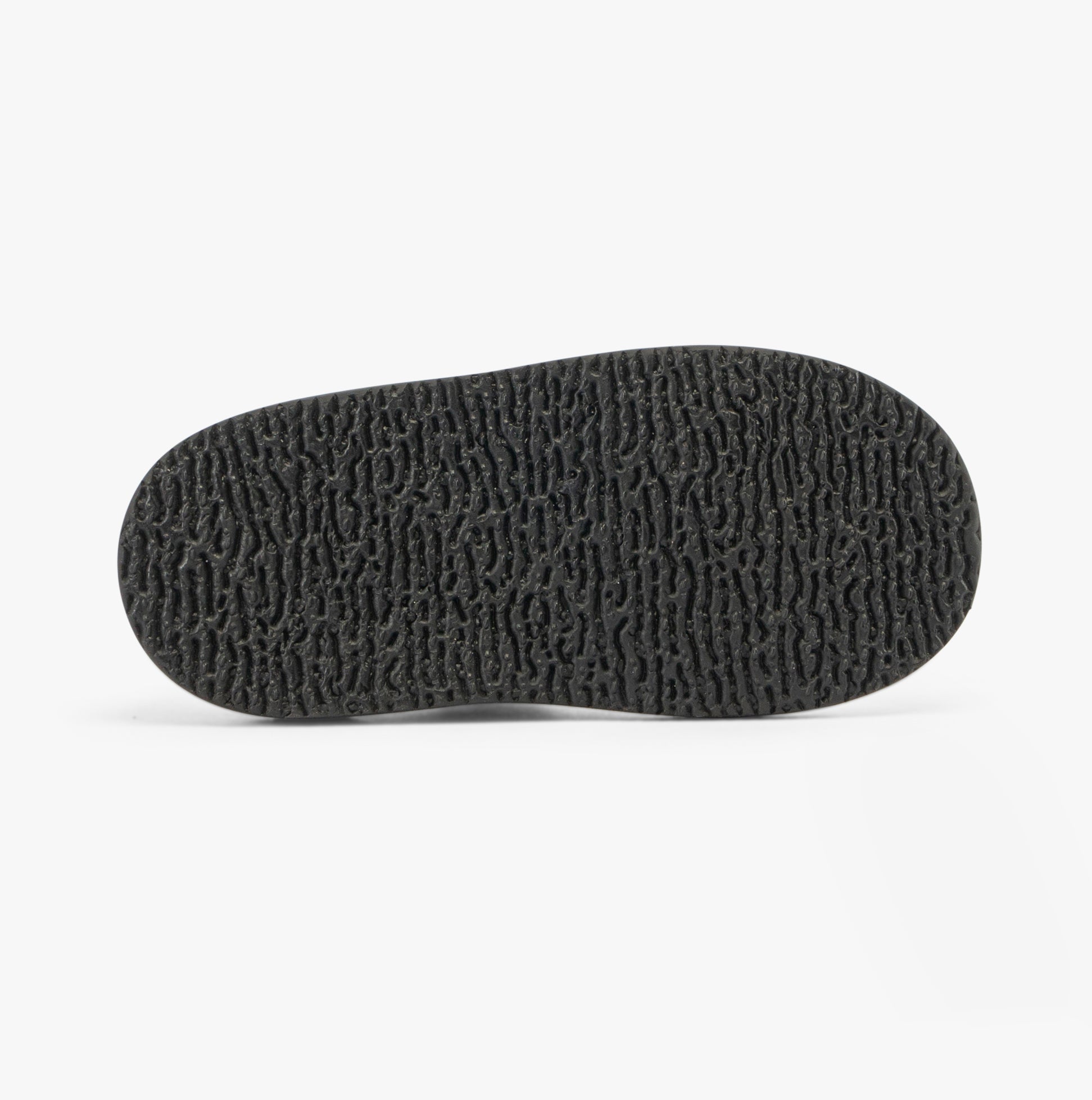 Kickers 117236 KOPI HEART T BAR Infant Girls School Shoes Black bottom view showing textured rubber sole.