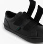 Kickers 117412 KODY TWIN Unisex School Shoes Black side view showcasing leather upper, touch fastening straps.