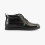 Kickers 117606 FRAGMA CHUK Boys School Boots Black side view showing lace-up closure and leather upper.