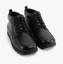 Kickers 117606 FRAGMA CHUK Boys School Boots Black front view featuring lace-up design and leather upper.