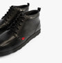Kickers 117606 FRAGMA CHUK Boys School Boots Black side view showing lace-up closure and leather upper.
