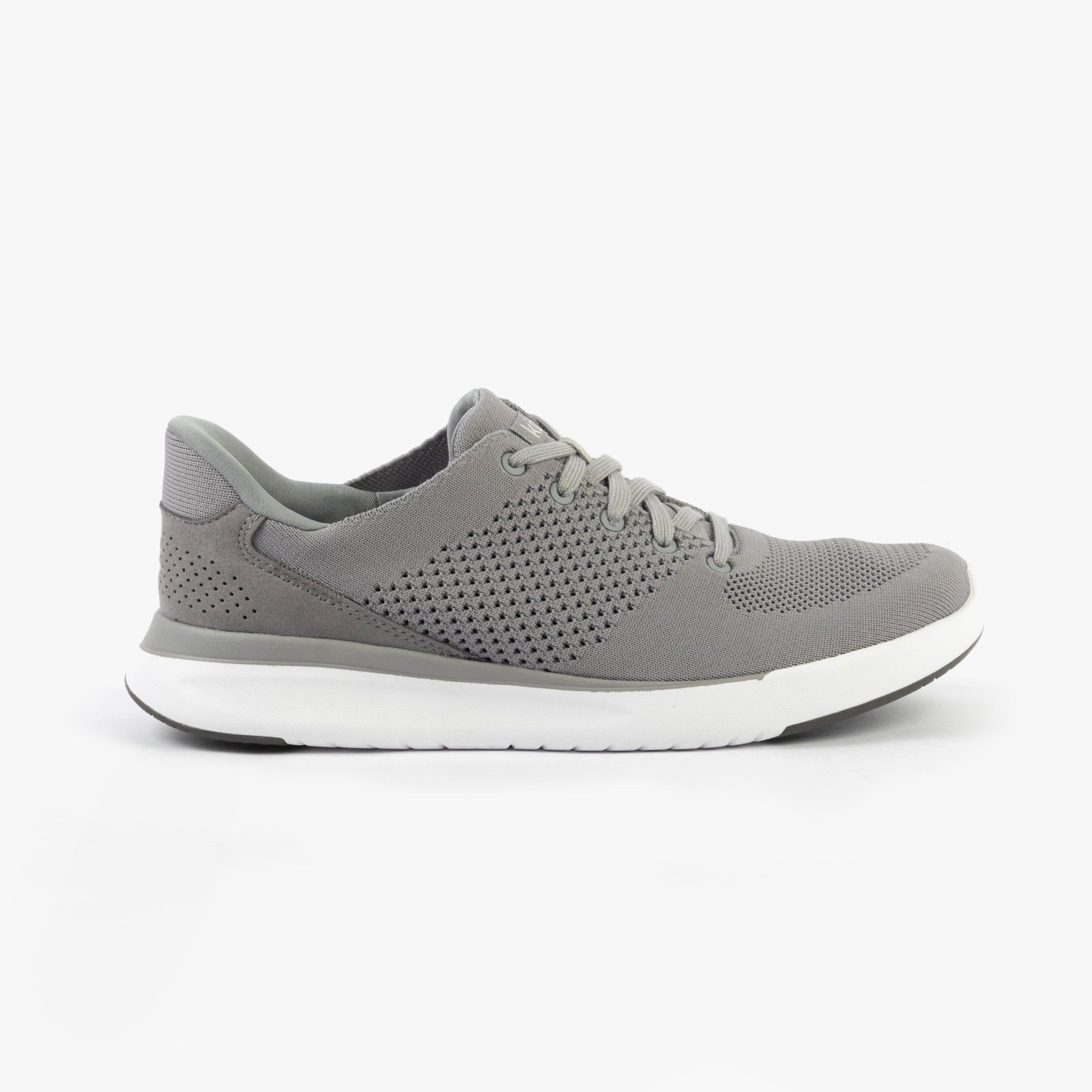 Kizik LIMA Unisex Adults Trainers Grey side view with breathable knit upper and rubber sole.