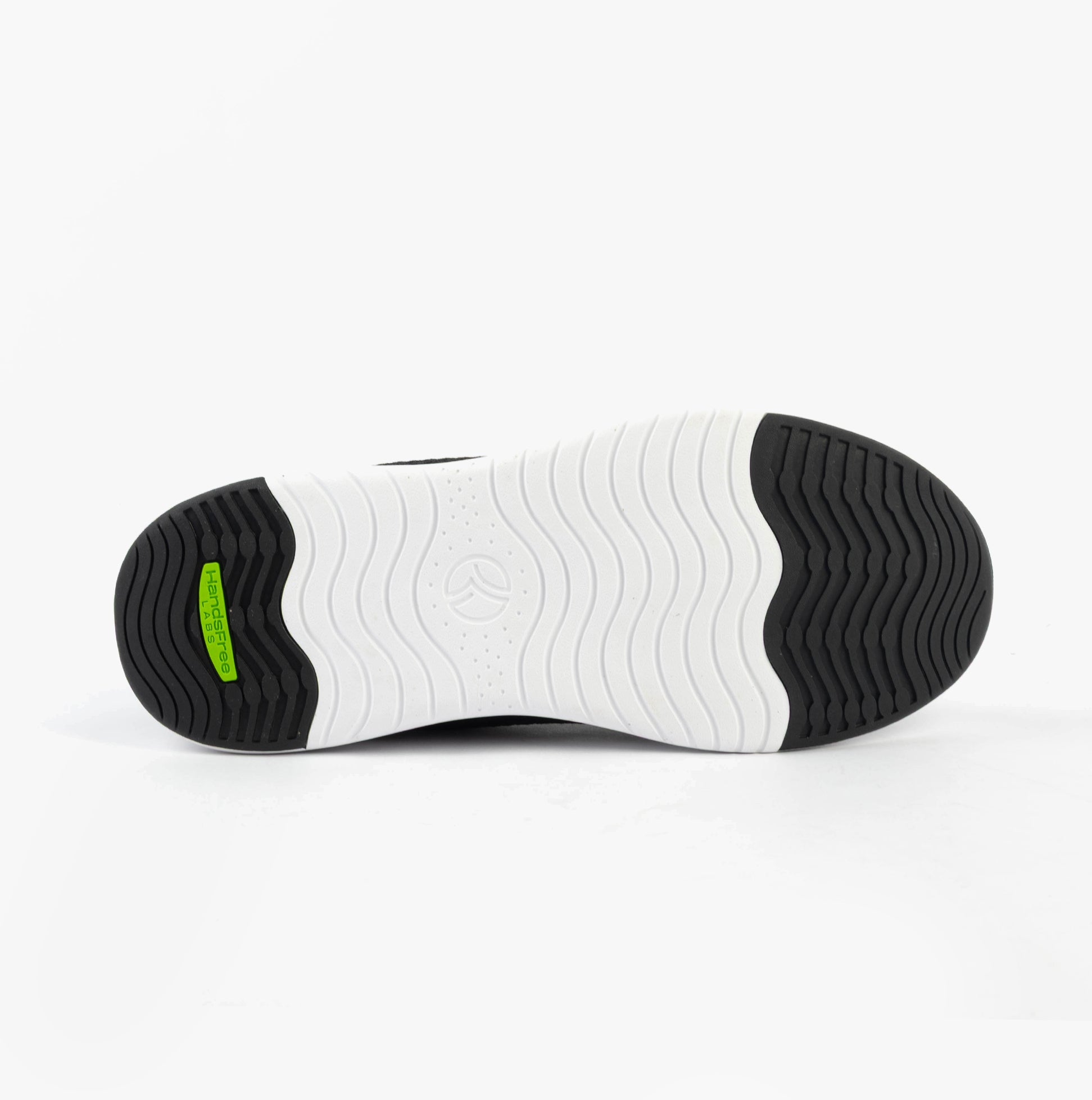 Kizik LIMA Unisex Adults Trainers Black bottom view showing rubber sole design and traction features.