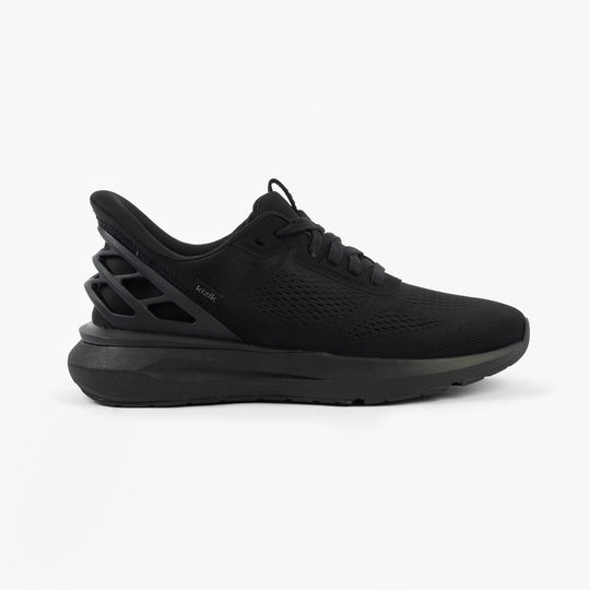 Kizik ATHENS 2.0 Mens Trainers Blackout side view featuring knit upper and rubber sole.