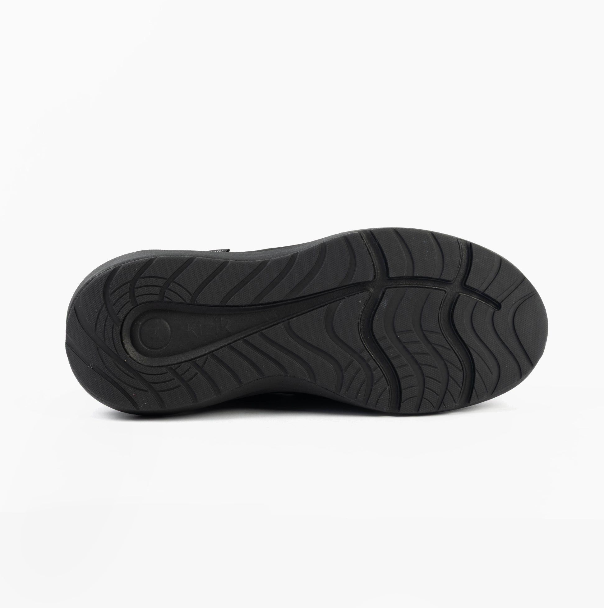 Kizik ATHENS 2.0 Mens Trainers Blackout bottom view showing rubber sole detail and tread pattern.