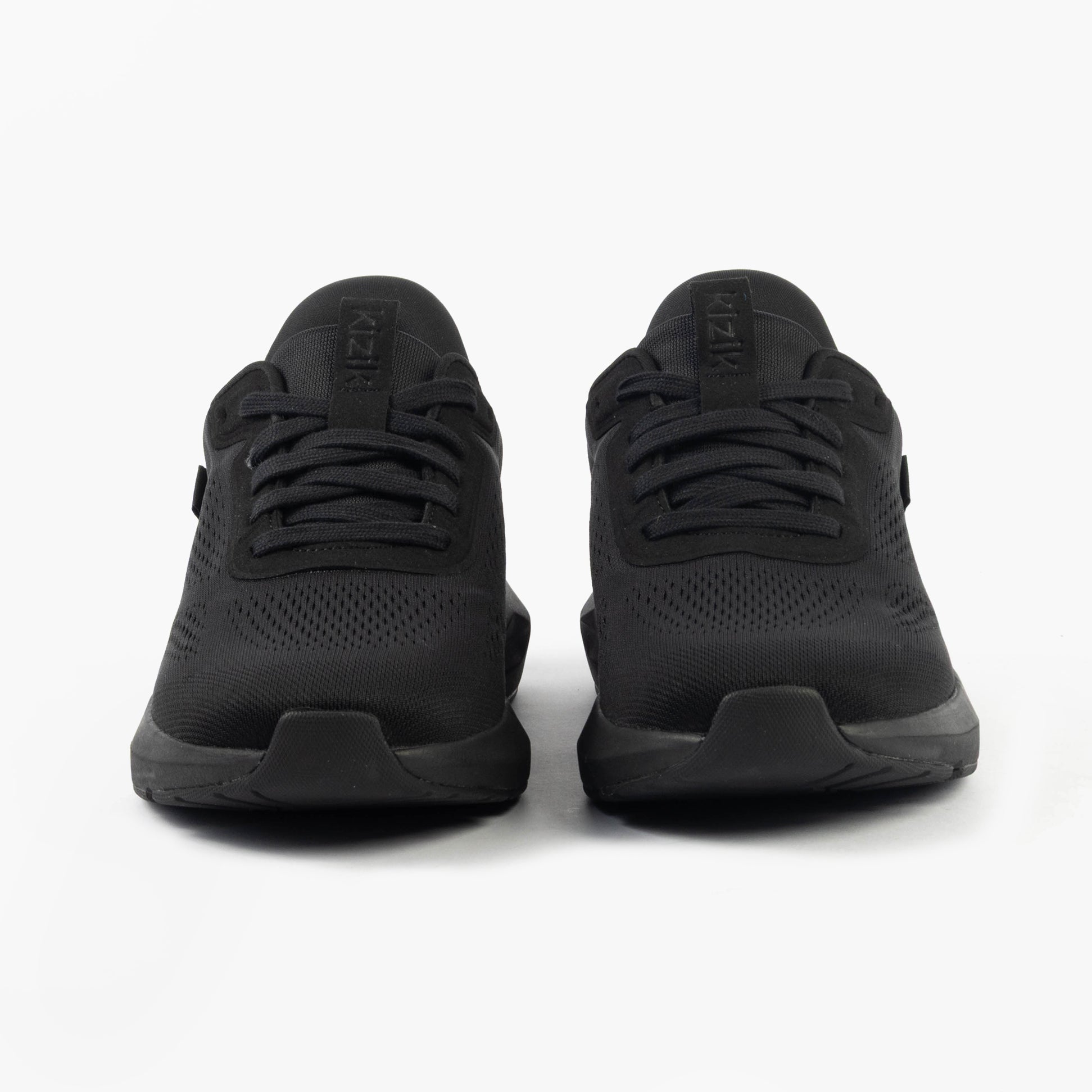 Kizik ATHENS 2.0 Mens Trainers Blackout front view showing the lace-up design and knit upper.