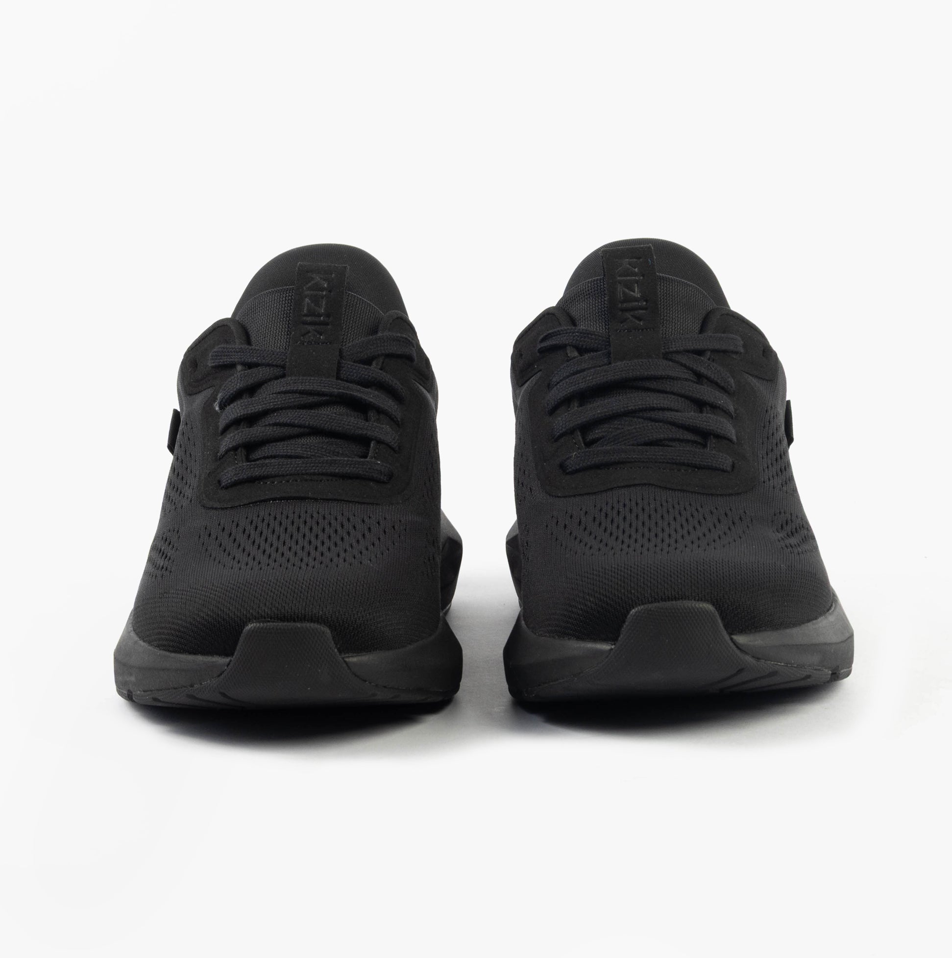Kizik ATHENS 2.0 Mens Trainers Blackout front view showing the lace-up design and knit upper.