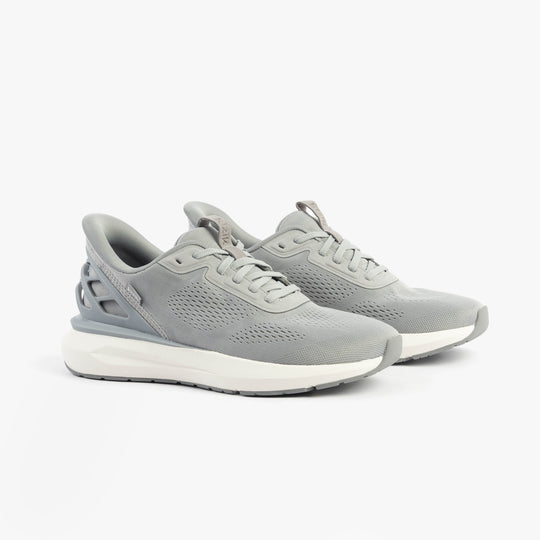 Kizik ATHENS 2.0 Mens Trainers Alloy side view showing gray knit upper and rubber sole.