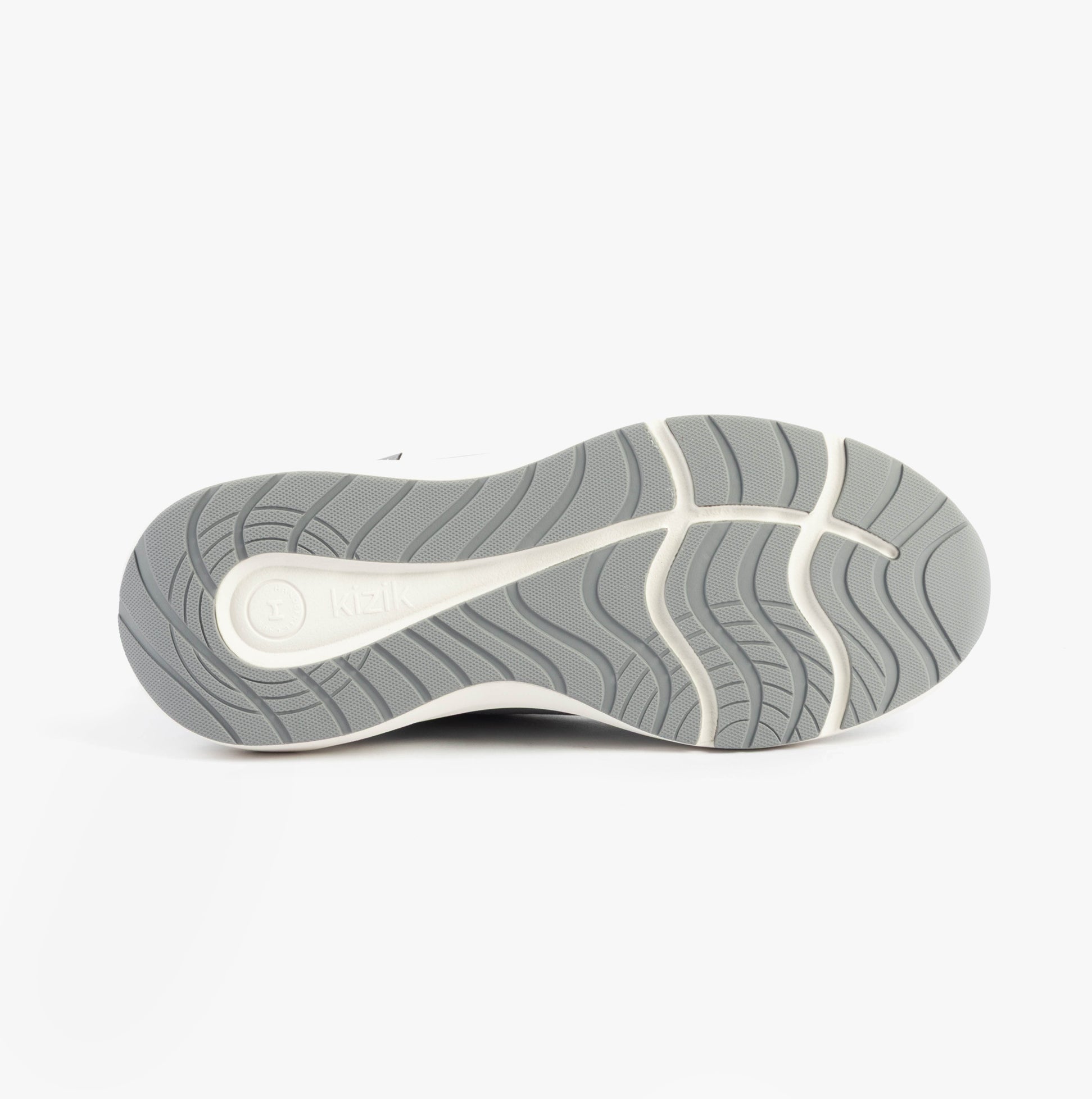 Kizik ATHENS 2.0 Mens Trainers Alloy sole view showcasing rubber tread design and traction support.
