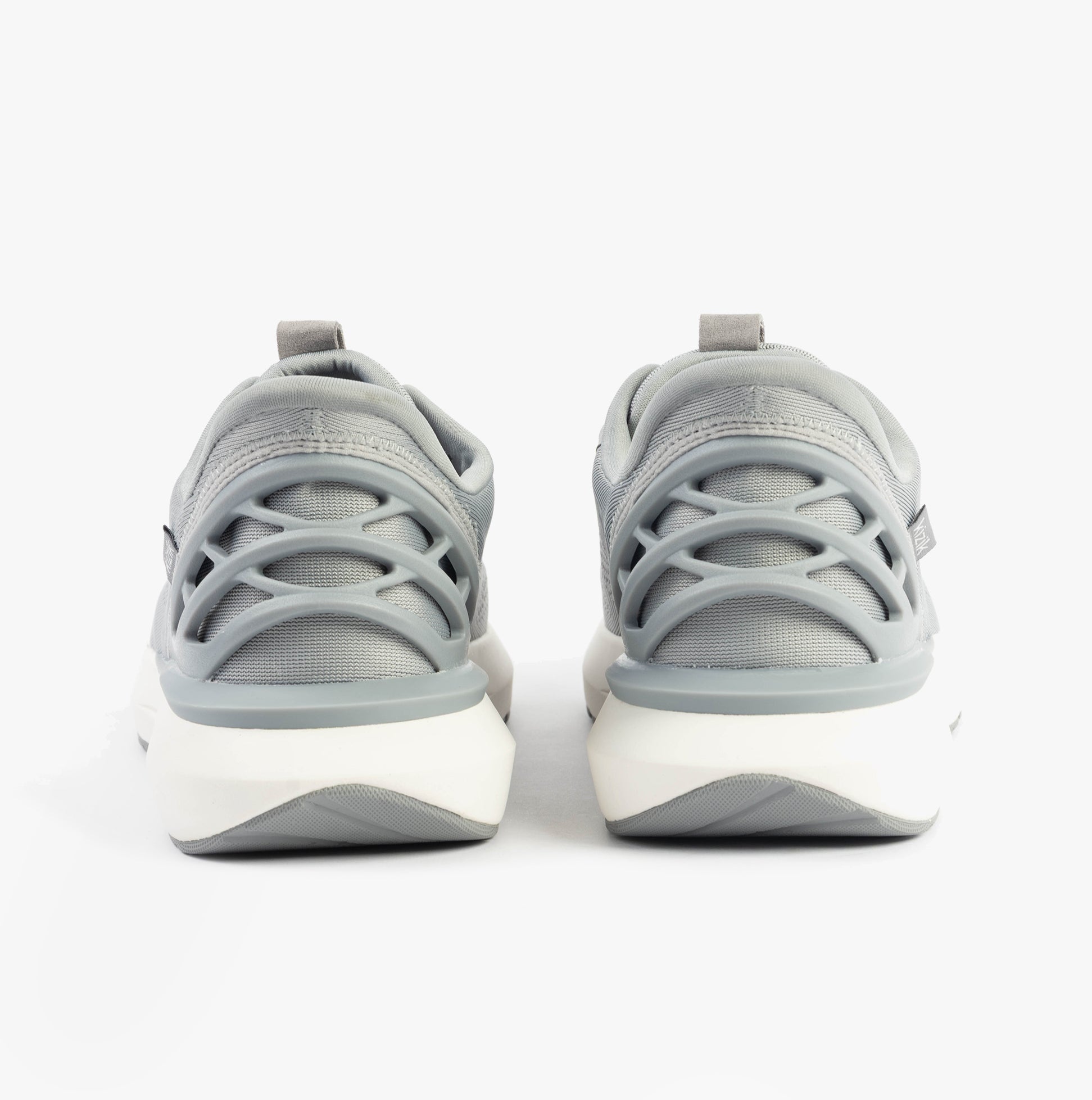 Kizik ATHENS 2.0 Mens Trainers Alloy back view showing grey upper and lace-up design.