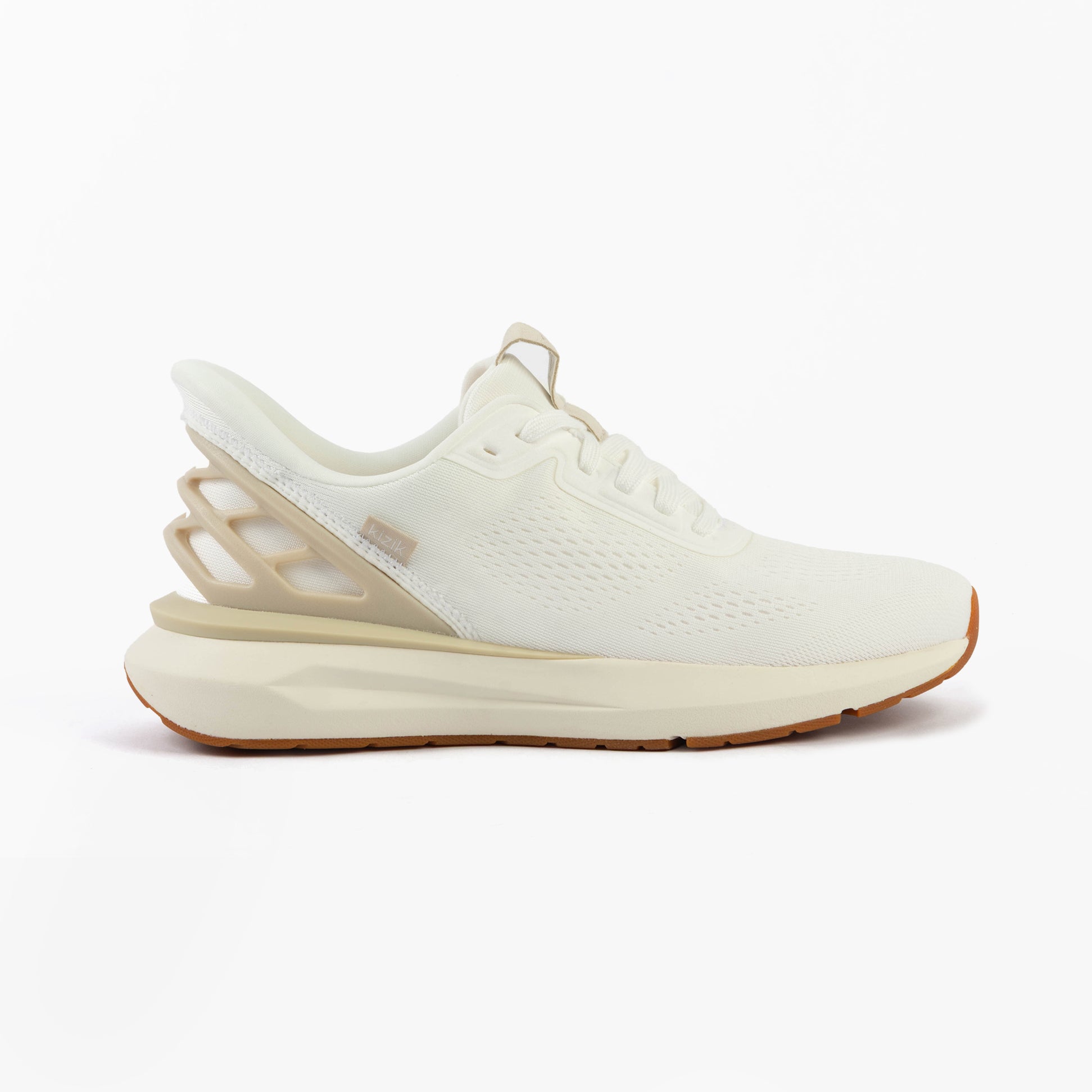 Kizik ATHENS 2.0 Mens Trainers Bright White side view showcasing casual knit upper and rubber sole.