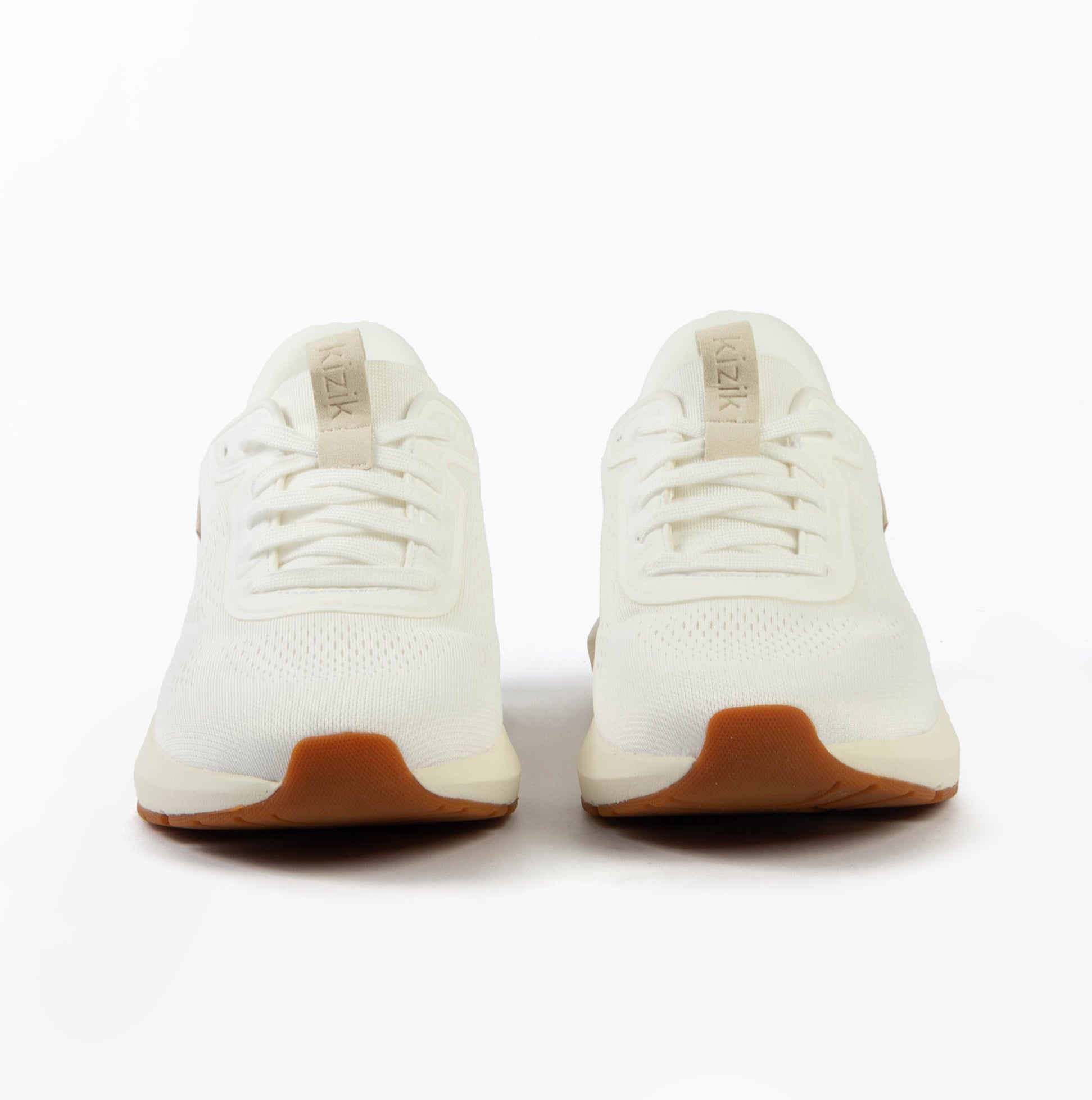 Kizik ATHENS 2.0 Mens Trainers Bright White front view showcasing lace-up design and low top style.